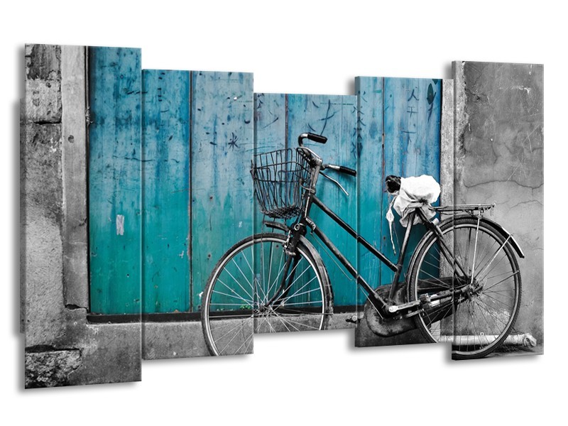 Canvas Schilderij Fiets | Turquoise, Grijs | 150x80cm 5Luik