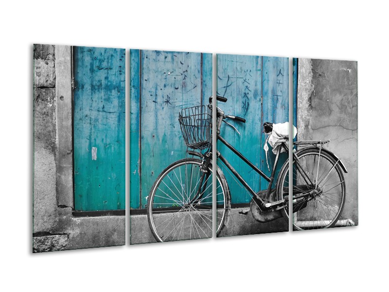 Glasschilderij Fiets | Turquoise, Grijs | 160x80cm 4Luik