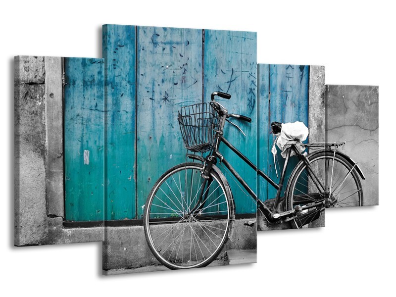 Glasschilderij Fiets | Turquoise, Grijs | 160x90cm 4Luik