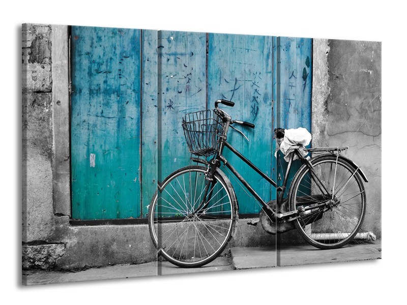 Canvas Schilderij Fiets | Turquoise, Grijs | 165x100cm 3Luik