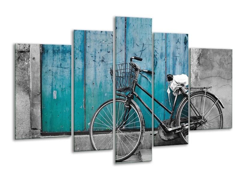 Canvas Schilderij Fiets | Turquoise, Grijs | 170x100cm 5Luik