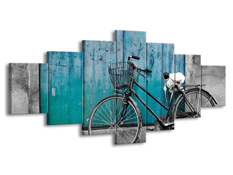 Canvas Schilderij Fiets | Turquoise, Grijs | 210x100cm 7Luik