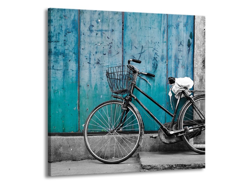 Glasschilderij Fiets | Turquoise, Grijs | 70x70cm 1Luik