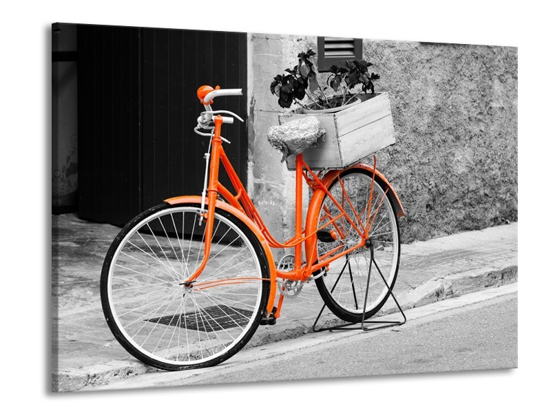 Glasschilderij Fiets | Grijs, Oranje, Zwart | 100x70cm 1Luik