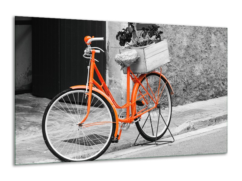 Canvas Schilderij Fiets | Grijs, Oranje, Zwart | 120x70cm 1Luik