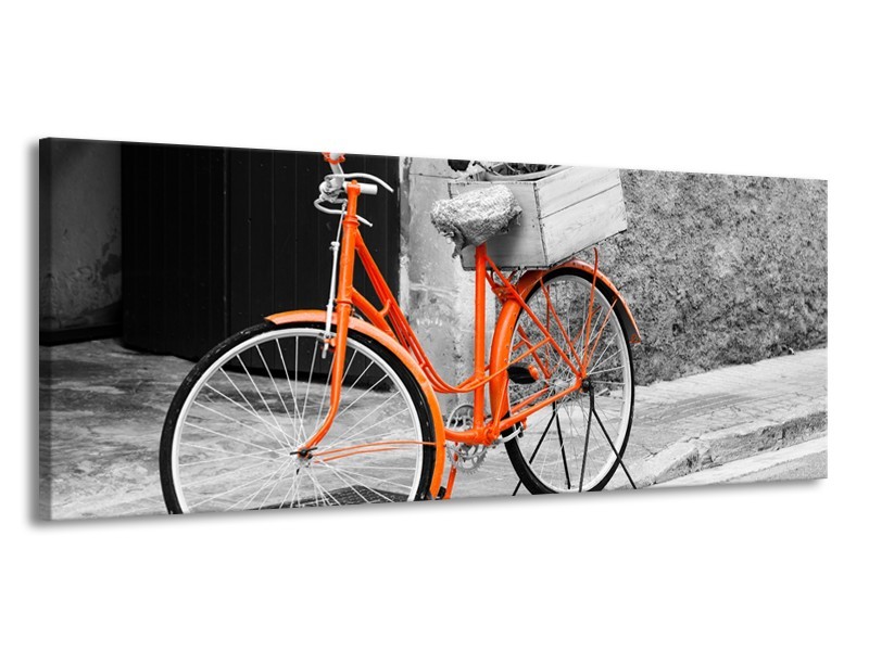 Glasschilderij Fiets | Grijs, Oranje, Zwart | 145x58cm 1Luik