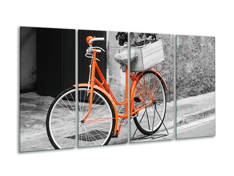 Canvas Schilderij Fiets | Grijs, Oranje, Zwart | 160x80cm 4Luik