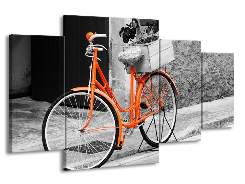 Glasschilderij Fiets | Grijs, Oranje, Zwart | 160x90cm 4Luik