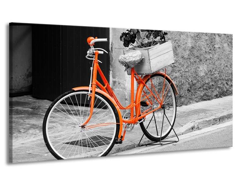 Canvas Schilderij Fiets | Grijs, Oranje, Zwart | 170x90cm 1Luik