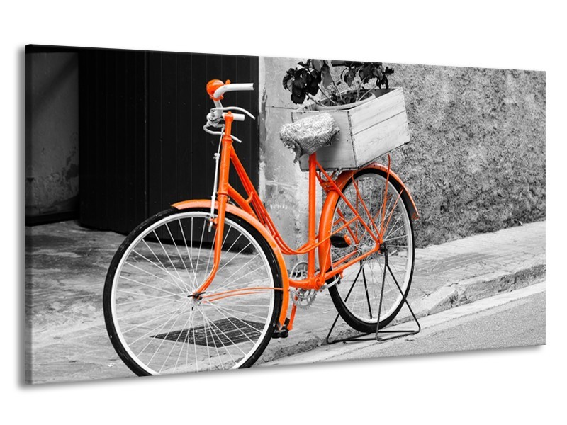 Canvas Schilderij Fiets | Grijs, Oranje, Zwart | 190x100cm 1Luik