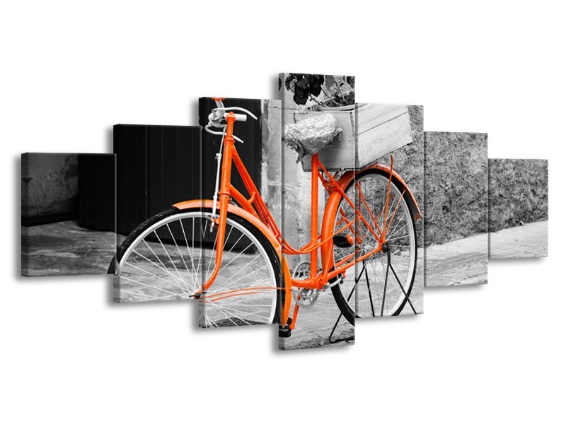 Glasschilderij Fiets | Grijs, Oranje, Zwart | 210x100cm 7Luik