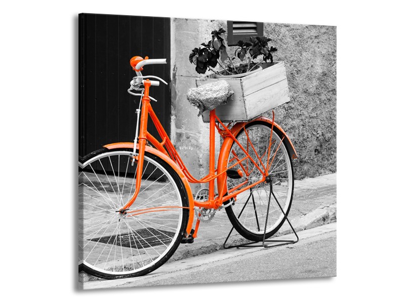 Canvas Schilderij Fiets | Grijs, Oranje, Zwart | 50x50cm 1Luik