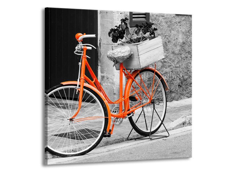 Canvas Schilderij Fiets | Grijs, Oranje, Zwart | 70x70cm 1Luik