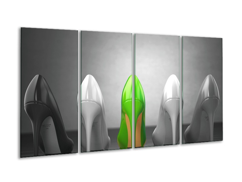 Glasschilderij Schoenen, Vrouw | Grijs, Groen, Zwart | 160x80cm 4Luik