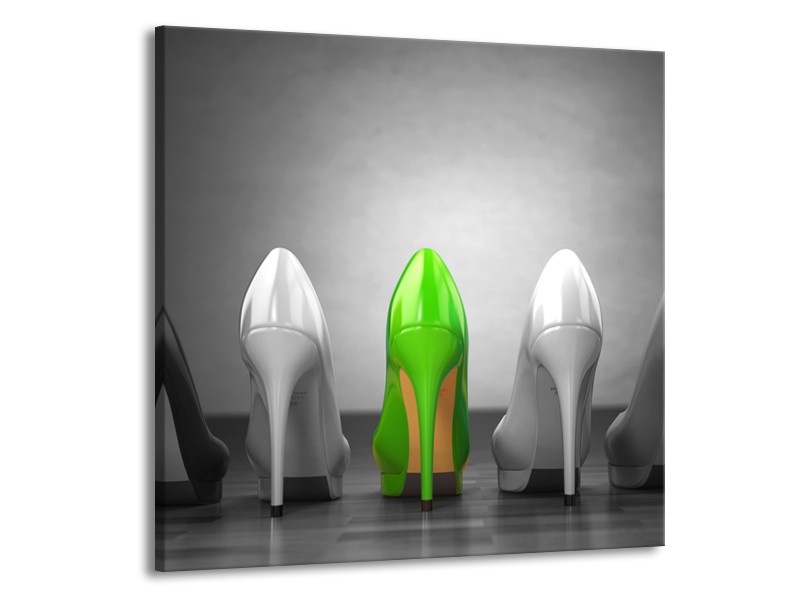 Canvas Schilderij Schoenen, Vrouw | Grijs, Groen, Zwart | 70x70cm 1Luik