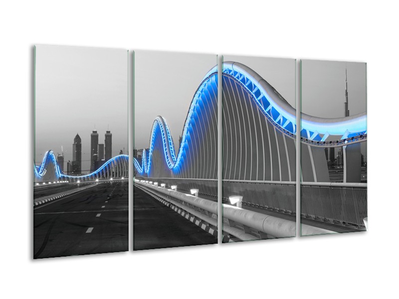 Glasschilderij Brug | Blauw, Grijs | 160x80cm 4Luik