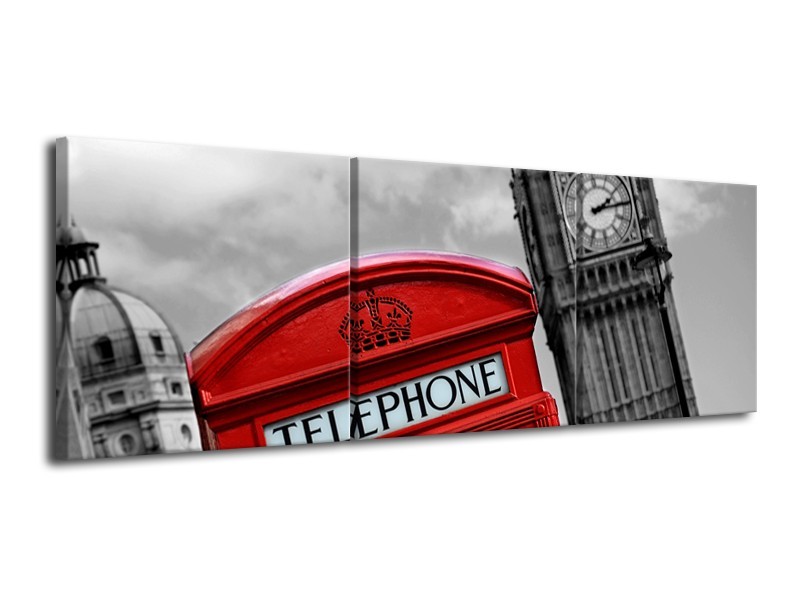 Glasschilderij Engeland, London | Zwart, Wit, Rood | 120x40cm 3Luik