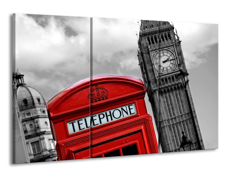 Canvas Schilderij Engeland, London | Zwart, Wit, Rood | 165x100cm 3Luik