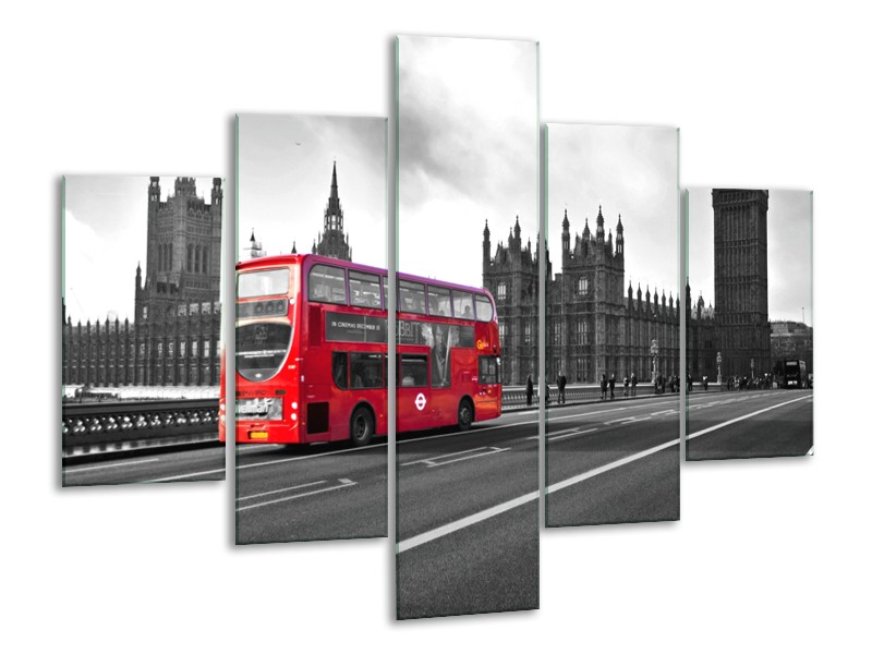 Glasschilderij Engeland, London | Zwart, Wit, Rood | 100x70cm 5Luik