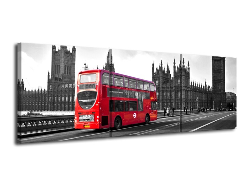 Glasschilderij Engeland, London | Zwart, Wit, Rood | 120x40cm 3Luik