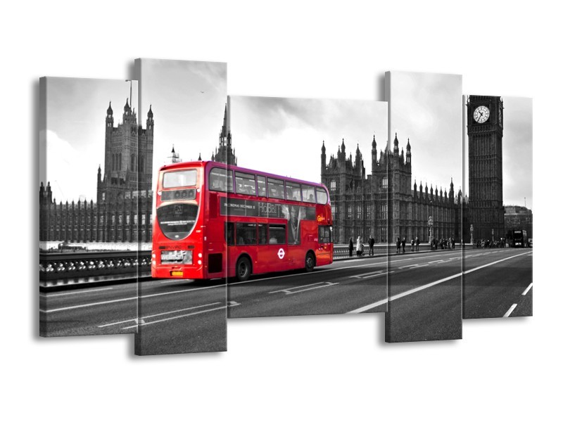 Glasschilderij Engeland, London | Zwart, Wit, Rood | 120x65cm 5Luik