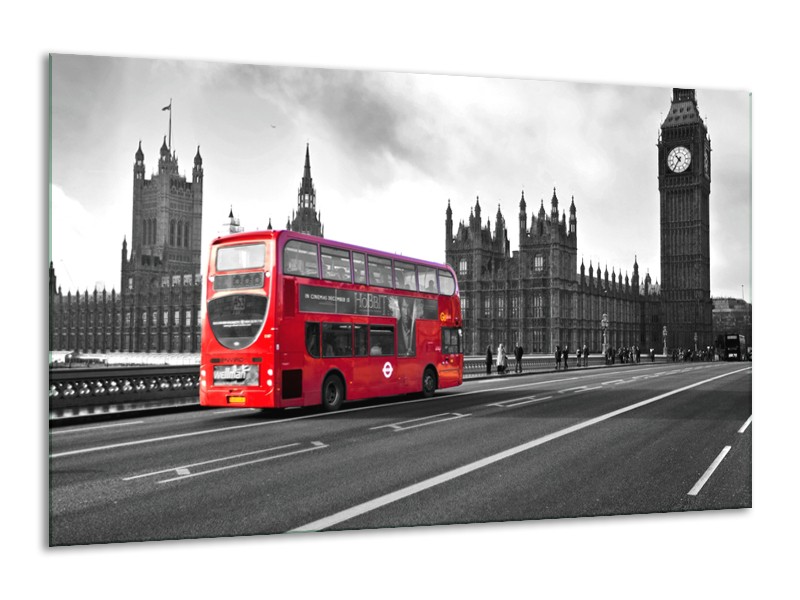 Glasschilderij Engeland, London | Zwart, Wit, Rood | 120x70cm 1Luik