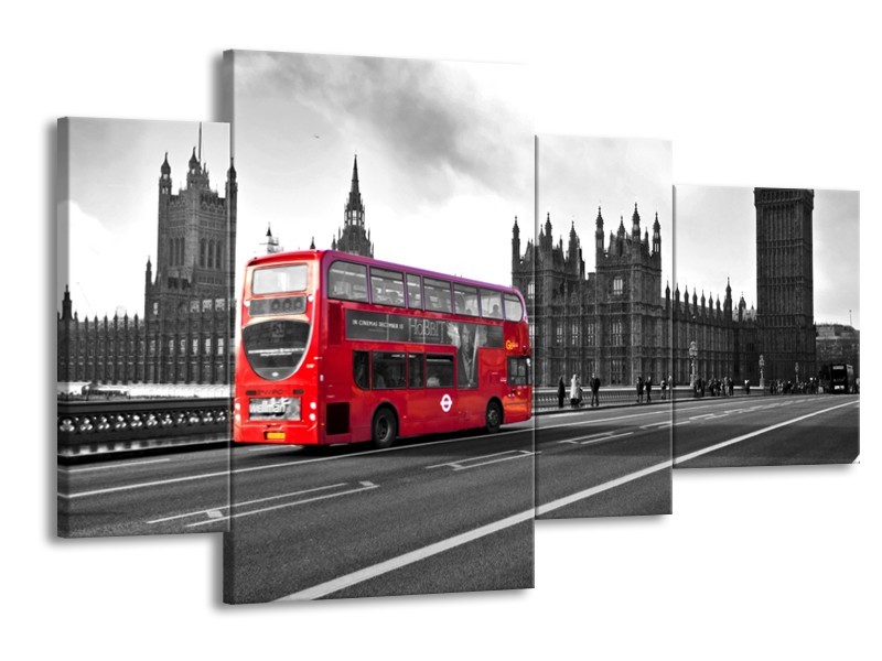 Glasschilderij Engeland, London | Zwart, Wit, Rood | 120x75cm 4Luik