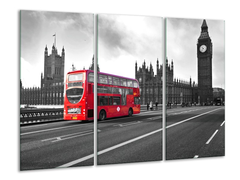 Glasschilderij Engeland, London | Zwart, Wit, Rood | 120x80cm 3Luik