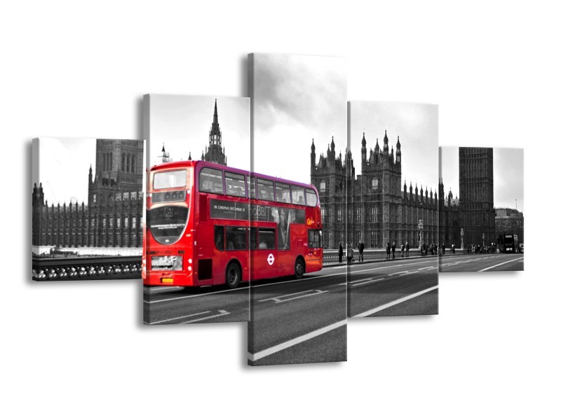 Glasschilderij Engeland, London | Zwart, Wit, Rood | 125x70cm 5Luik