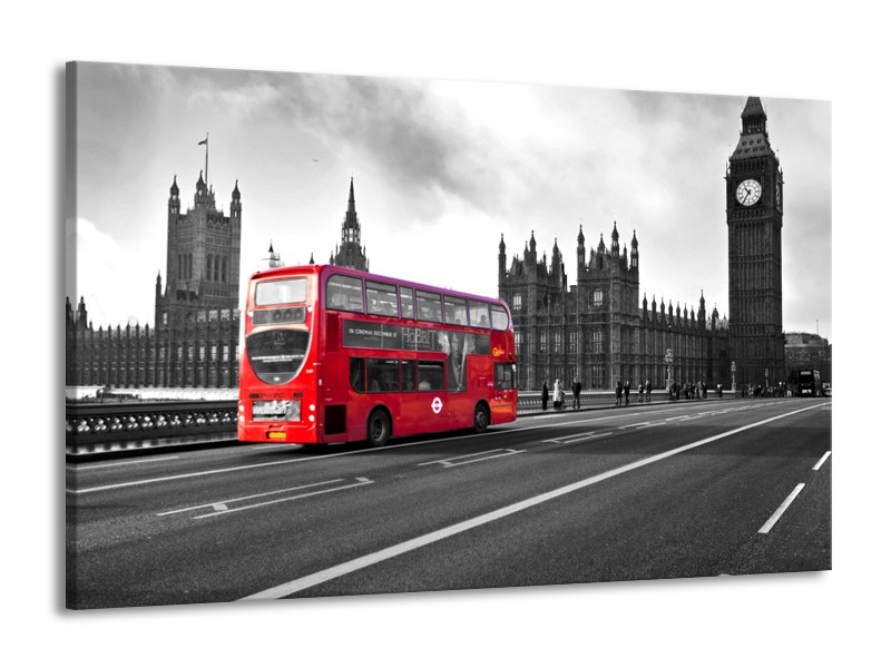 Glasschilderij Engeland, London | Zwart, Wit, Rood | 140x90cm 1Luik