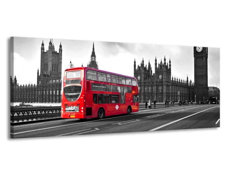 Glasschilderij Engeland, London | Zwart, Wit, Rood | 145x58cm 1Luik
