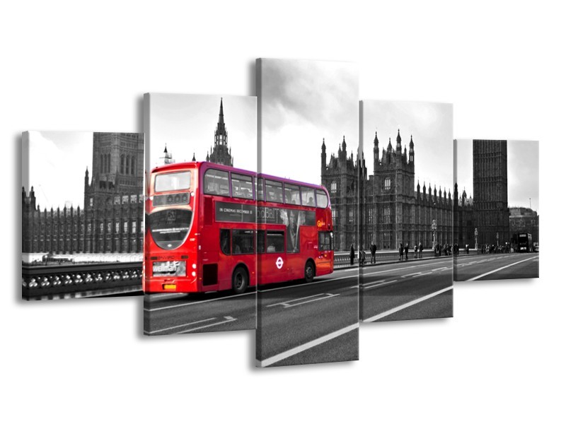 Glasschilderij Engeland, London | Zwart, Wit, Rood | 150x80cm 5Luik