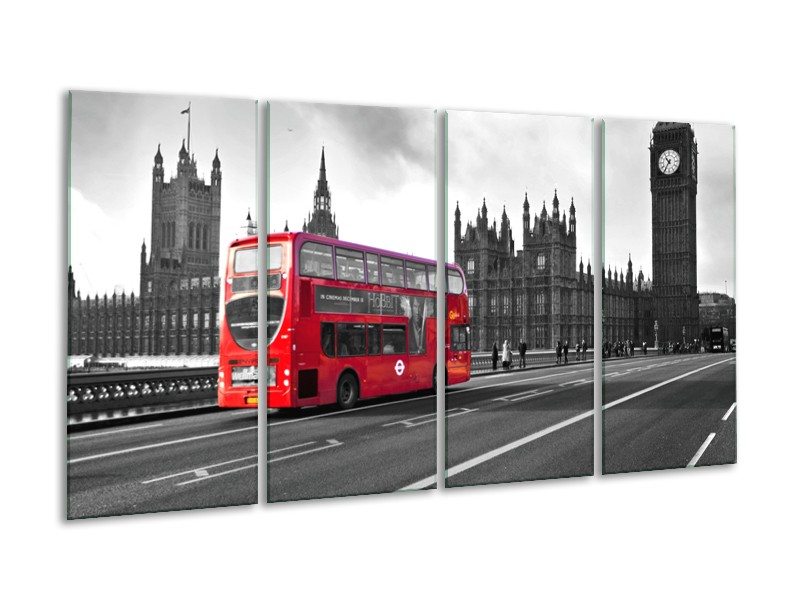 Glasschilderij Engeland, London | Zwart, Wit, Rood | 160x80cm 4Luik