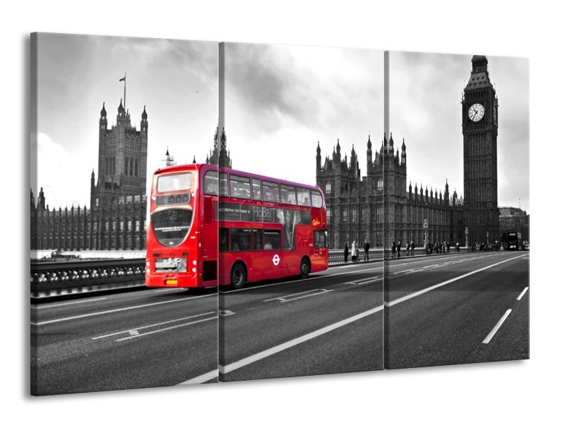 Canvas Schilderij Engeland, London | Zwart, Wit, Rood | 165x100cm 3Luik