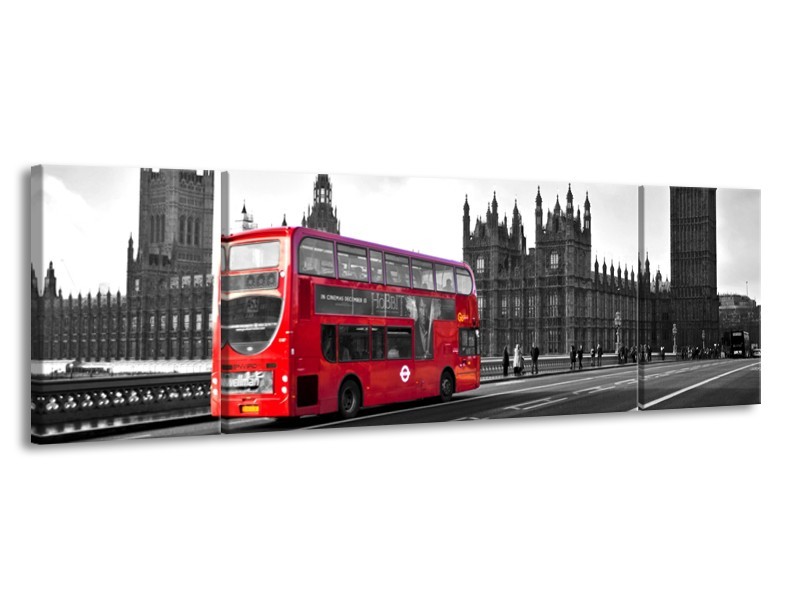Glasschilderij Engeland, London | Zwart, Wit, Rood | 170x50cm 3Luik