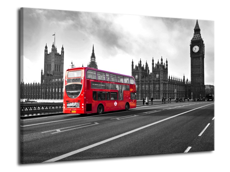 Glasschilderij Engeland, London | Zwart, Wit, Rood | 70x50cm 1Luik
