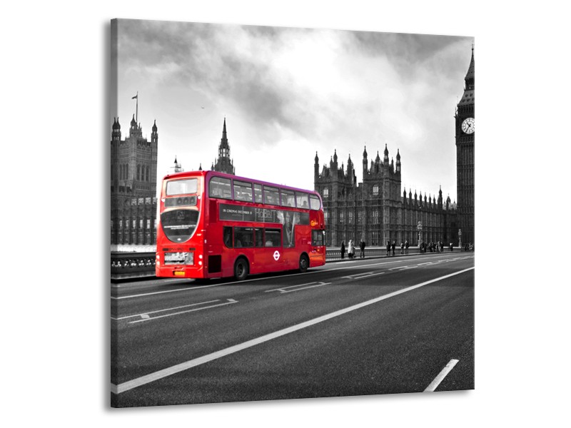 Glasschilderij Engeland, London | Zwart, Wit, Rood | 70x70cm 1Luik