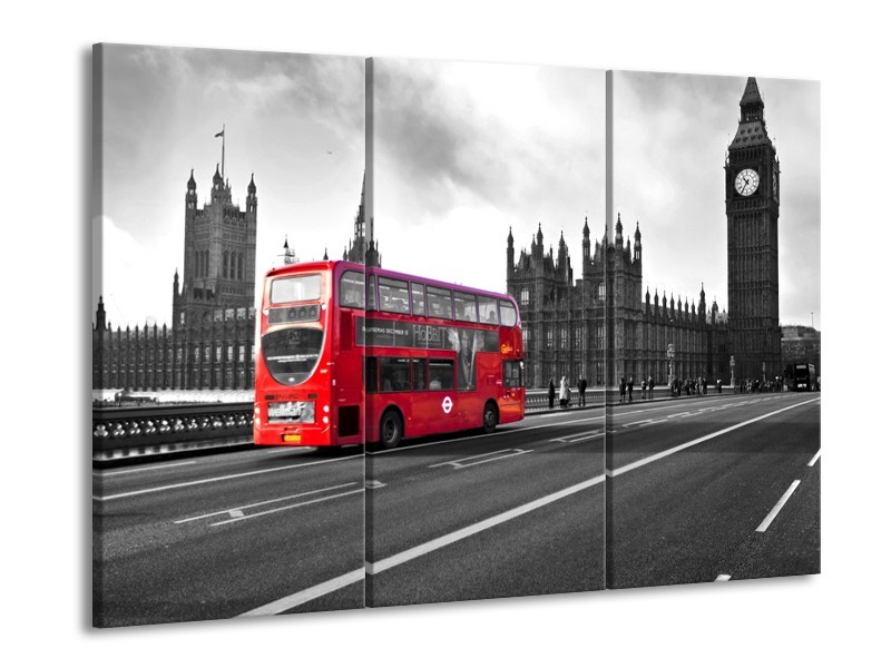 Glasschilderij Engeland, London | Zwart, Wit, Rood | 60x90cm 3Luik