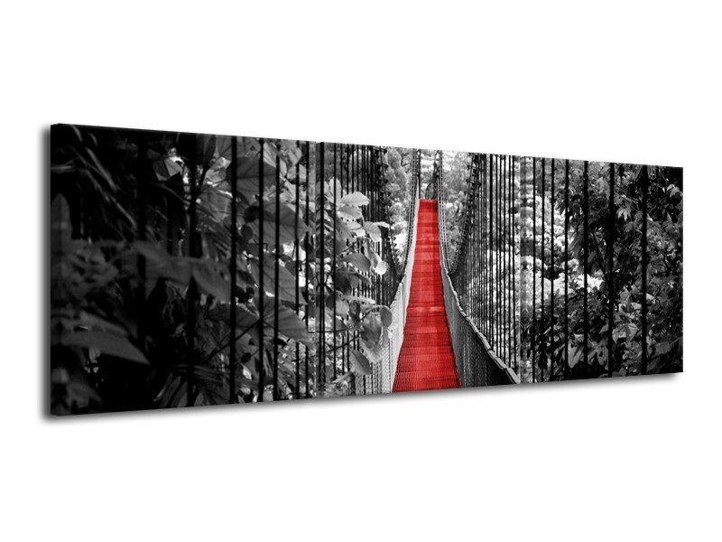 Glasschilderij Brug, Natuur | Zwart, Wit, Rood | 120x40cm 3Luik