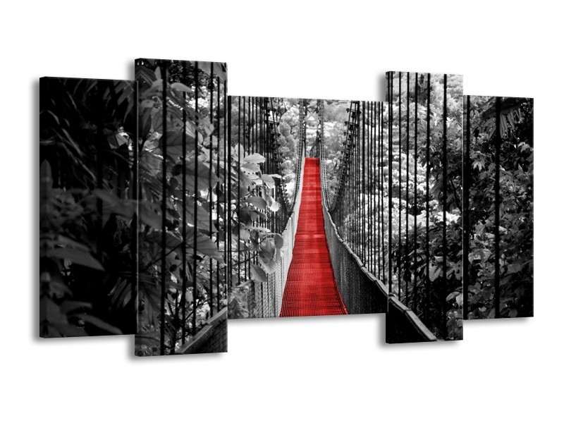 Canvas Schilderij Brug, Natuur | Zwart, Wit, Rood | 120x65cm 5Luik