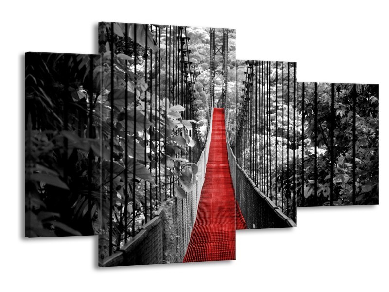 Glasschilderij Brug, Natuur | Zwart, Wit, Rood | 120x75cm 4Luik