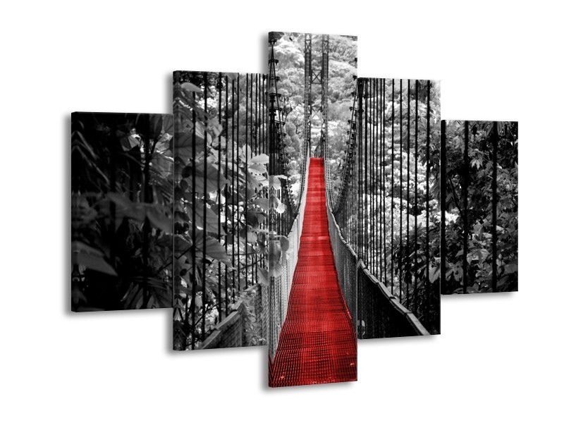 Canvas Schilderij Brug, Natuur | Zwart, Wit, Rood | 150x105cm 5Luik