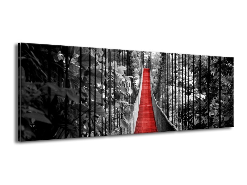 Glasschilderij Brug, Natuur | Zwart, Wit, Rood | 150x50cm 3Luik