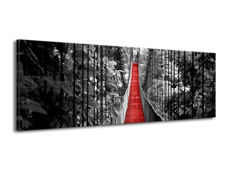 Canvas Schilderij Brug, Natuur | Zwart, Wit, Rood | 150x50cm 3Luik