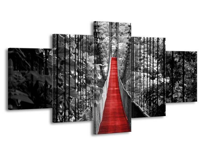 Glasschilderij Brug, Natuur | Zwart, Wit, Rood | 150x80cm 5Luik