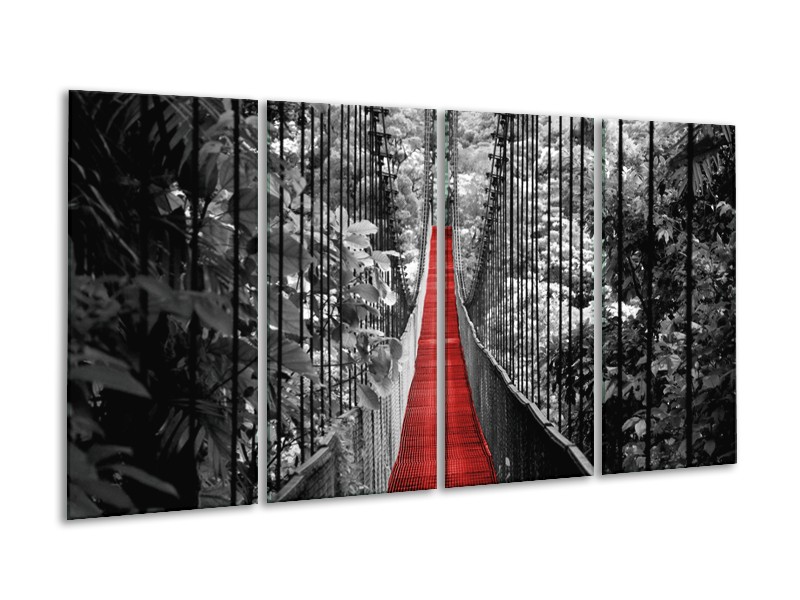 Glasschilderij Brug, Natuur | Zwart, Wit, Rood | 160x80cm 4Luik