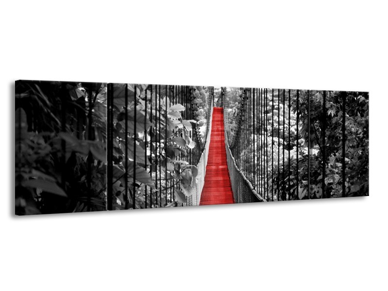 Glasschilderij Brug, Natuur | Zwart, Wit, Rood | 170x50cm 3Luik