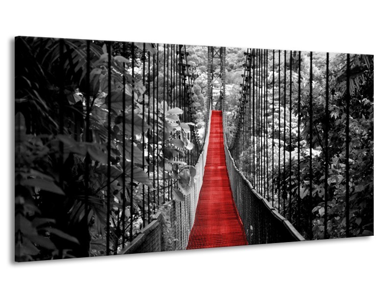 Canvas Schilderij Brug, Natuur | Zwart, Wit, Rood | 170x90cm 1Luik