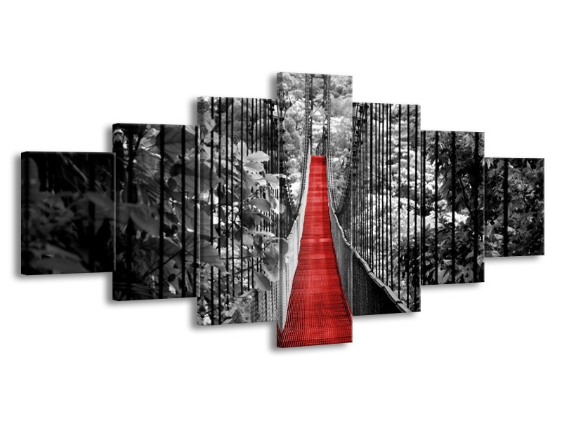 Glasschilderij Brug, Natuur | Zwart, Wit, Rood | 210x100cm 7Luik
