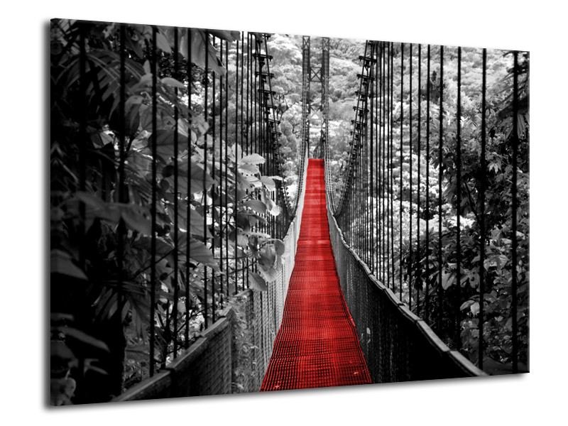 Canvas Schilderij Brug, Natuur | Zwart, Wit, Rood | 70x50cm 1Luik